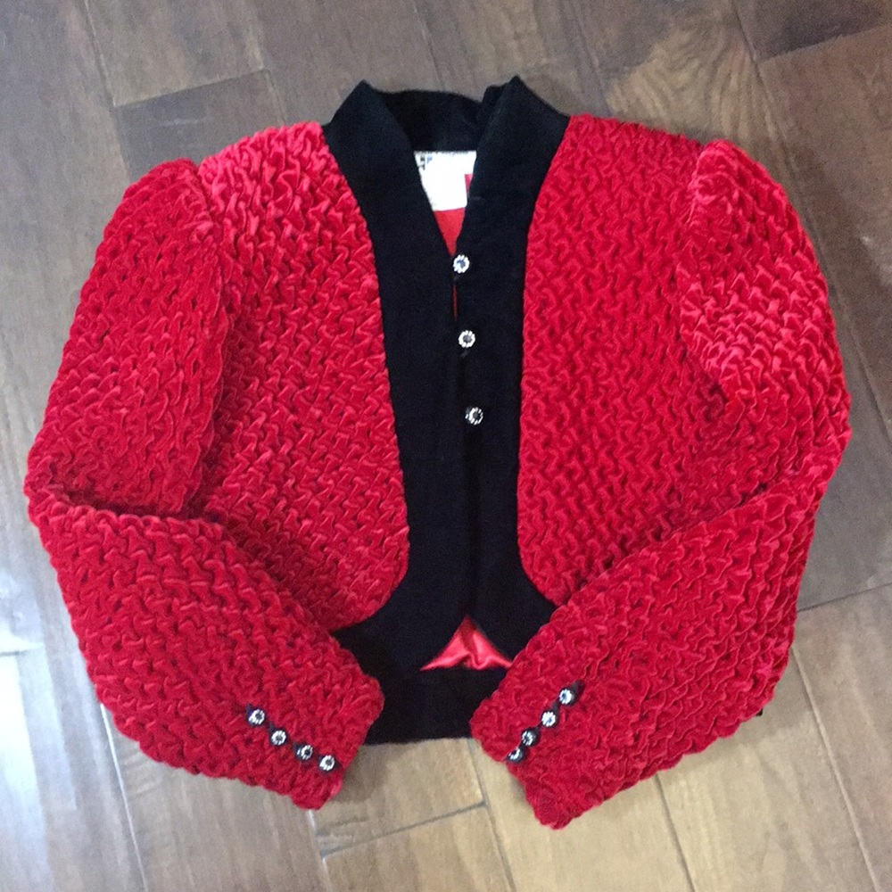 Vintage Couregges Crushed red velvet jacket Size XS
